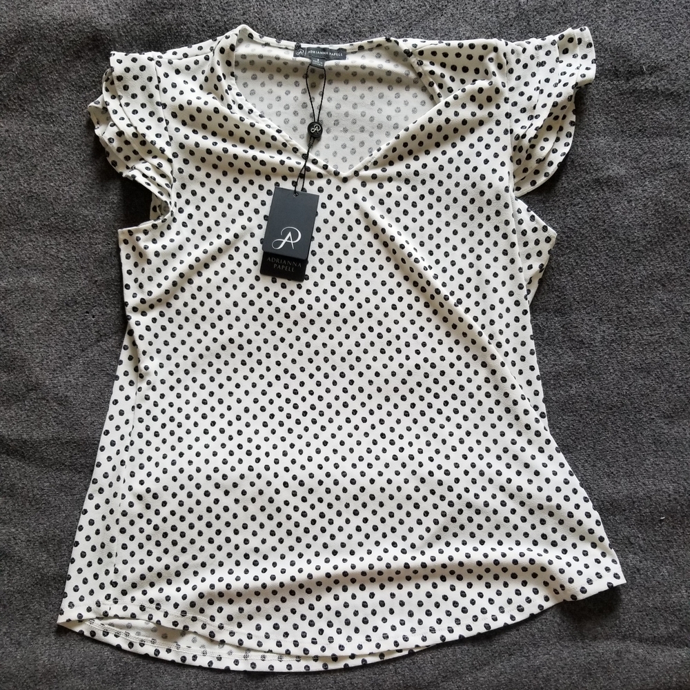 NWT Adrianna Papell Black and White Polka Dot Top